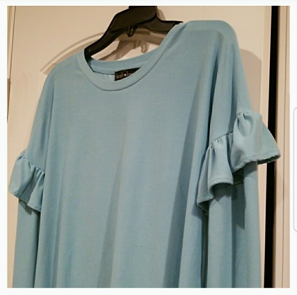 Blue Ruffle Sleeve Shirt - Picture 3 of 4